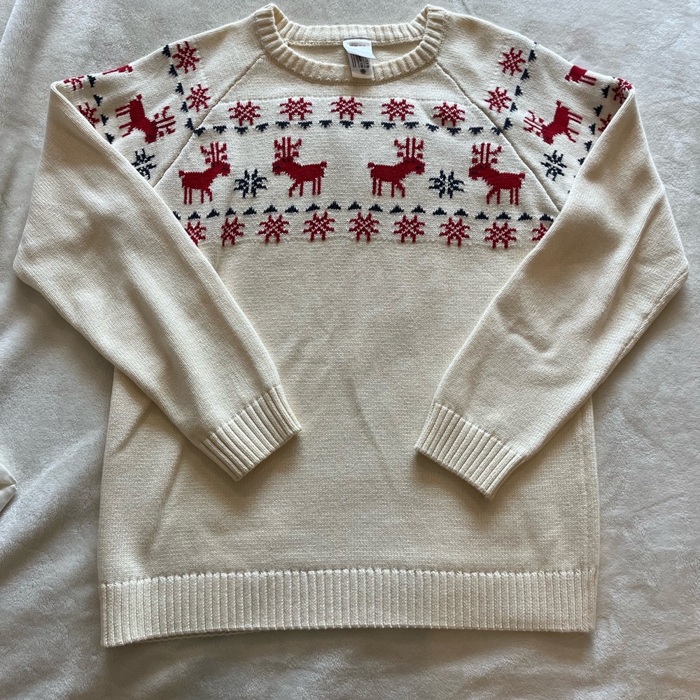 Hanna Andersson Cream Sweater with Red Reindeer